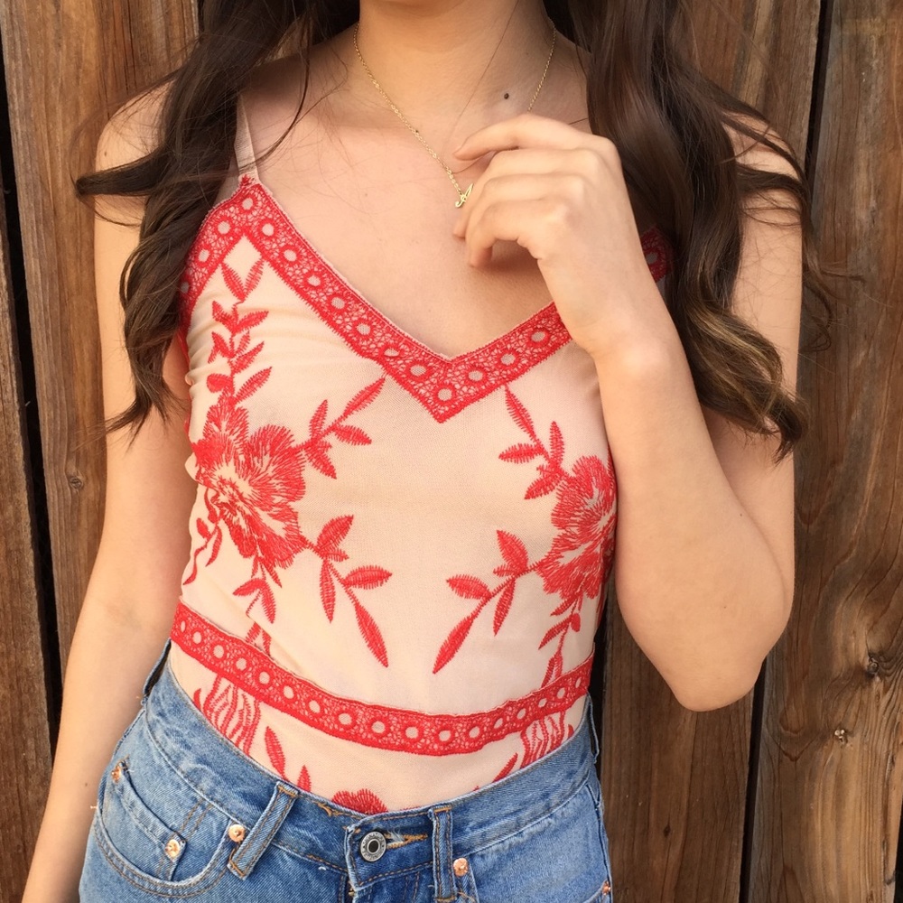 Bodysuit with floral stitching detail